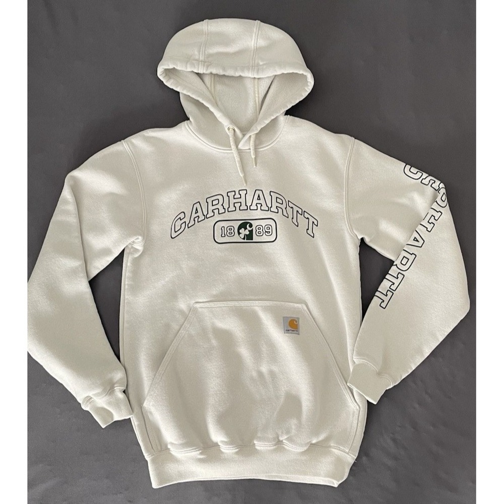 Carhartt Hoodie Womens Size XS Ivory Loose Fit Shamrock Irish Hooded Sweater - Picture 2 of 10